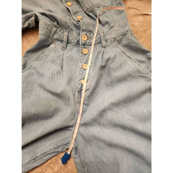 Free People Jumpsuit Marley Denim short sleeves high rise button size xs - Picture 8 of 11
